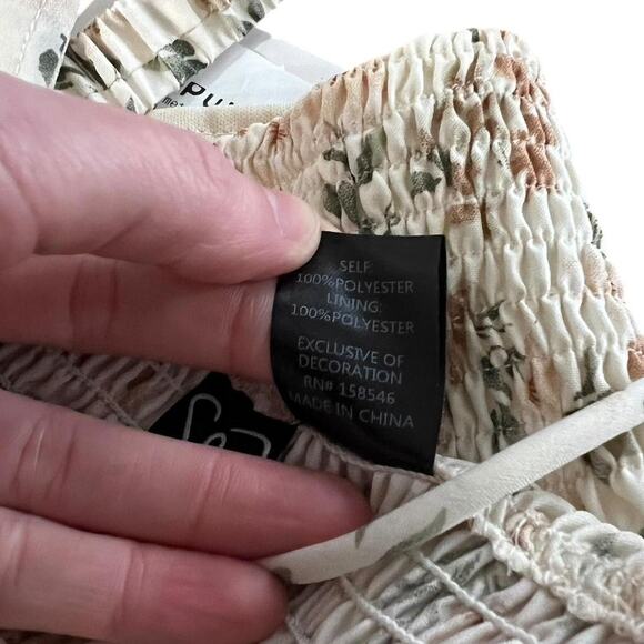 Windsor Ivory & Light Orange Floral Lace up Bustier Crop Top w Smocking S - Picture 8 of 8